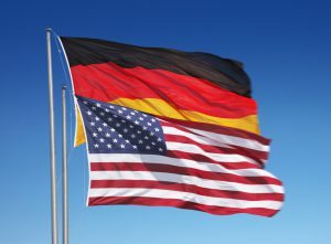 Flag og Germany and USA waving together